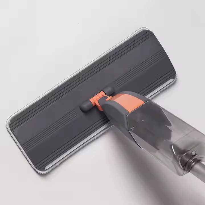 Multifunctional 3-in-1 spray mop with refillable tank, microfiber pad, and built-in scraper
