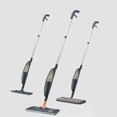 Multifunctional 3-in-1 spray mop with refillable tank, microfiber pad, and built-in scraper