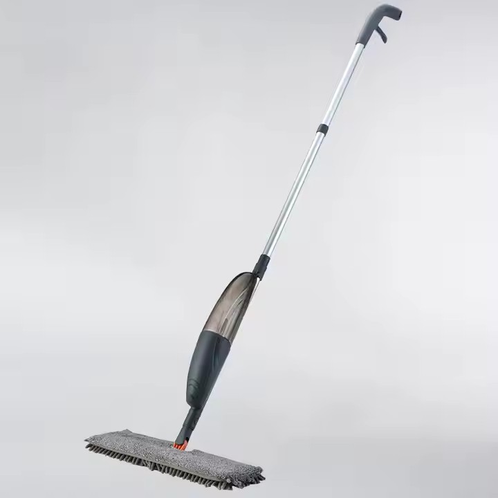 Multifunctional 3-in-1 spray mop with refillable tank, microfiber pad, and built-in scraper