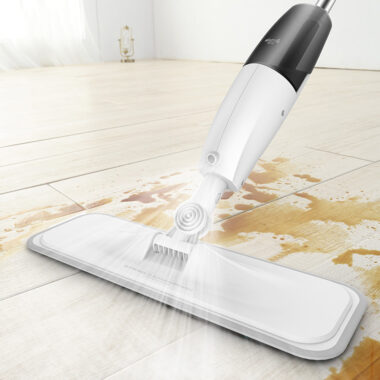 Spray mop for home use with 360-degree rotating pole, ergonomic handle, and refillable water tank