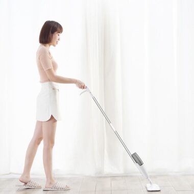 Spray mop for home use with 360-degree rotating pole, ergonomic handle, and refillable water tank