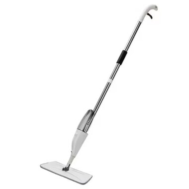 Spray mop for home use with 360-degree rotating pole, ergonomic handle, and refillable water tank