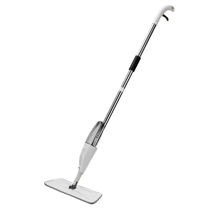 Spray mop for home use with 360-degree rotating pole, ergonomic handle, and refillable water tank