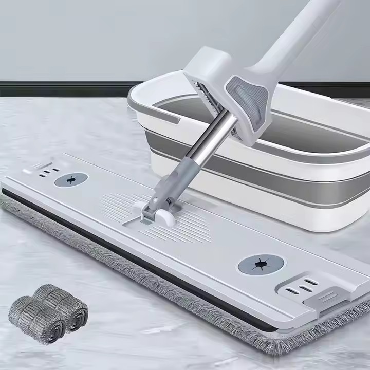 Hands-free 360-degree microfiber flat mop for home and commercial use