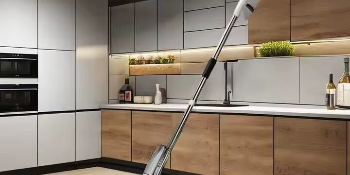 Magic flat spray mop with microfiber pad, ergonomic handle, and 360-degree swivel head