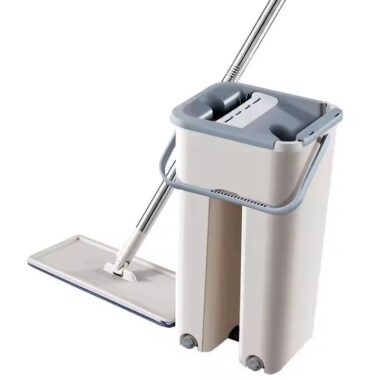 Dry & wet separation hands-free microfiber flat mop with self-cleaning bucket