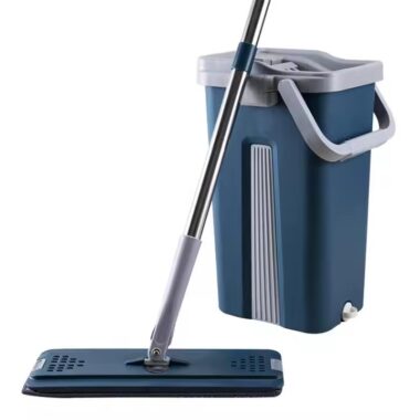 Dry & wet separation hands-free microfiber flat mop with self-cleaning bucket