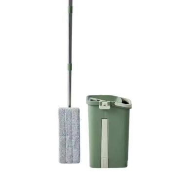 Dry & wet separation hands-free microfiber flat mop with self-cleaning bucket