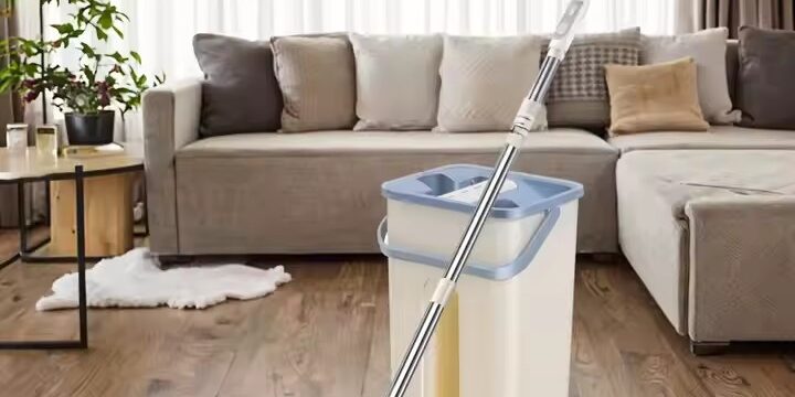 Dry & wet separation hands-free microfiber flat mop with self-cleaning bucket