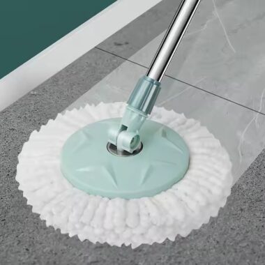 Round 360-degree magic spin mop with rotating microfiber head and bucket