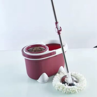 Round 360-degree magic spin mop with rotating microfiber head and bucket
