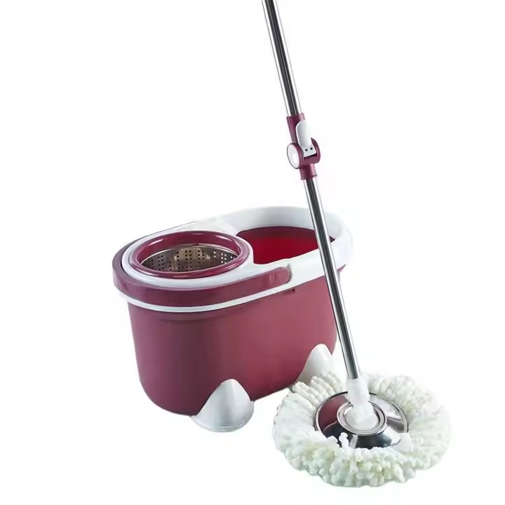 Round 360-degree magic spin mop with rotating microfiber head and bucket