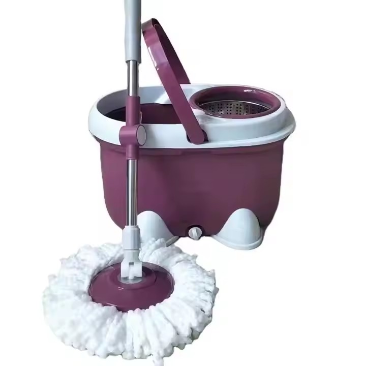 Round 360-degree magic spin mop with rotating microfiber head and bucket