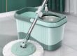 Round 360-degree magic spin mop with rotating microfiber head and bucket