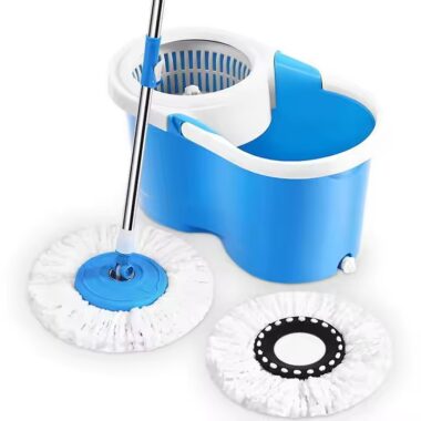 Round 360-degree magic spin mop with rotating microfiber head and bucket