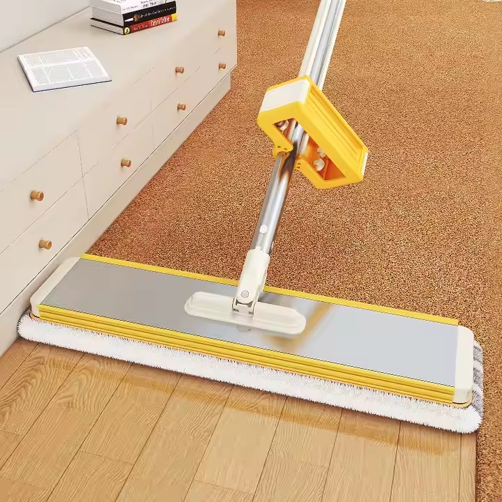 360° stainless steel self-wringing flat mop with microfiber head