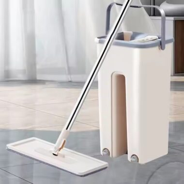 Reusable household microfiber squeeze flat mop with ergonomic handle
