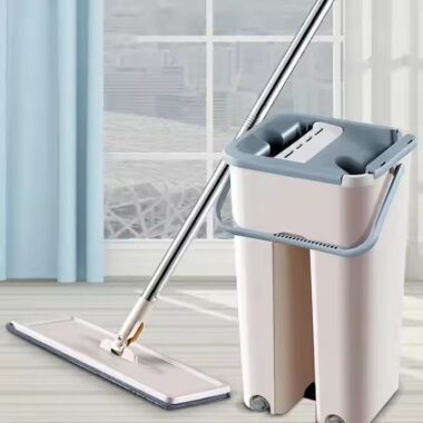 Reusable household microfiber squeeze flat mop with ergonomic handle